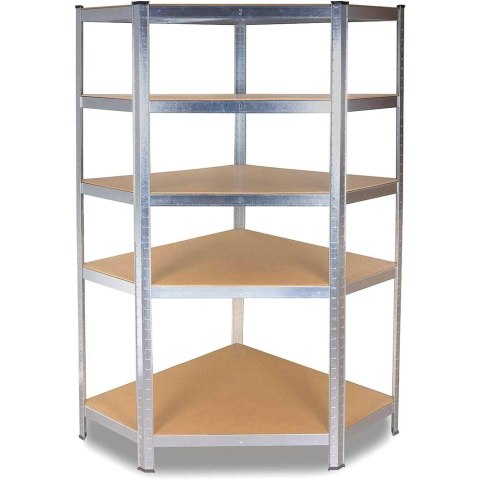 Narożny Regał Magazynowy 180x90x30 cm – Stal Ocynkowana, MDF