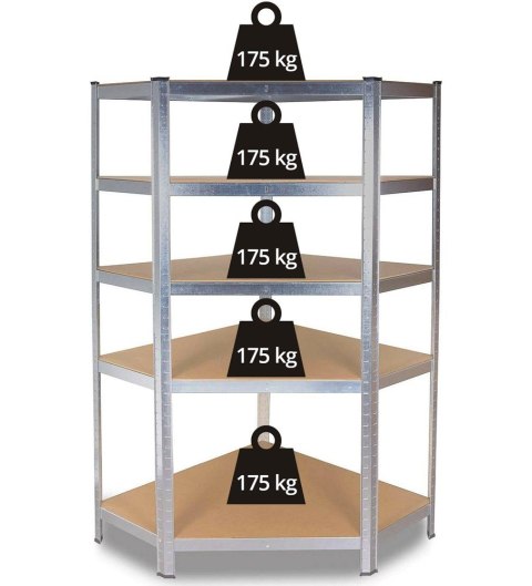 Narożny Regał Magazynowy 180x90x30 cm – Stal Ocynkowana, MDF