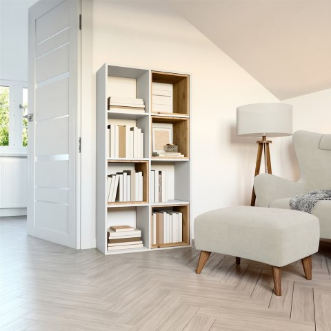 Regał MALAX 2x4 biały 147 cm 8 półek na książki zabawki komorowy