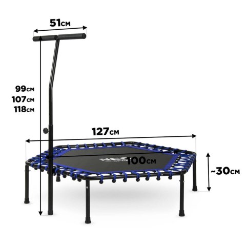 Trampolina Fitness 127cm Neo-Sport Z Uchwyt Regulowany 100kg Gumy - Niebieska