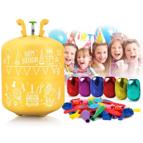 Butla z Helem do Balonów 0,42m3 + 50 Kolorowych Balonów + 60m Wstążki Butla z Helem do Balonów 0,42m3 + 50 Kolorowych Balonów + 60m Wstążki