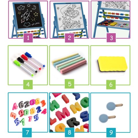 Ricokids Duża Tablica Magnetyczna Drewniana dla Dzieci 4w1 Niebieska Ricokids Duża Tablica Magnetyczna Drewniana dla Dzieci 4w1 Niebieska