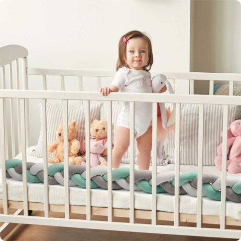 Otulacz do łóżeczka Ricokids – pleciony ochraniacz warkocz 2m miętowo-szary Otulacz do łóżeczka Ricokids – pleciony ochraniacz warkocz 2m miętowo-szary