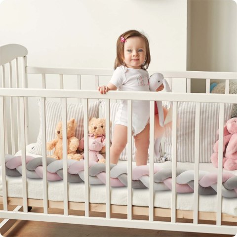 Otulacz do łóżeczka Ricokids – pleciony ochraniacz warkocz 2m różowo-szary Otulacz do łóżeczka Ricokids – pleciony ochraniacz warkocz 2m różowo-szary