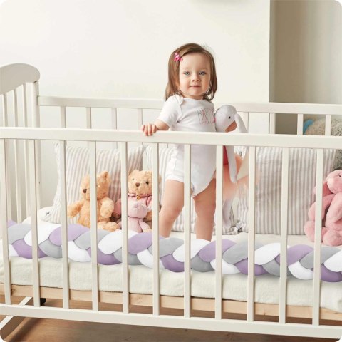 Otulacz do łóżeczka Ricokids – pleciony ochraniacz warkocz 3m fioletowo-szary
