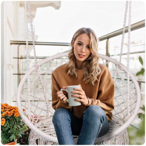 Huśtawka Ogrodowa Bocianie Gniazdo - Fotel Wiszący BOHO Beżowy