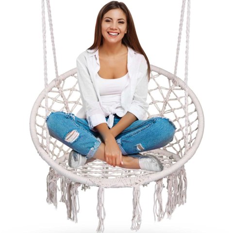Huśtawka Ogrodowa Bocianie Gniazdo - Fotel Wiszący BOHO Beżowy