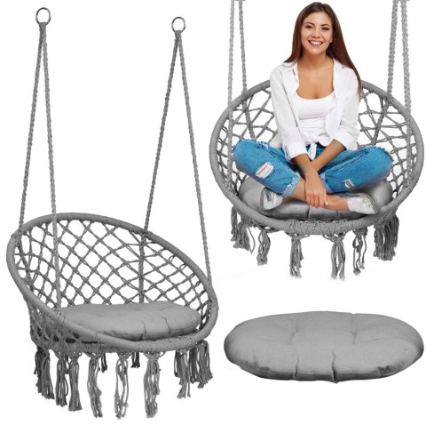 Huśtawka Ogrodowa Bocianie Gniazdo - Fotel Wiszący BOHO Szary + Poduszka Huśtawka Ogrodowa Bocianie Gniazdo - Fotel Wiszący BOHO Szary + Poduszka