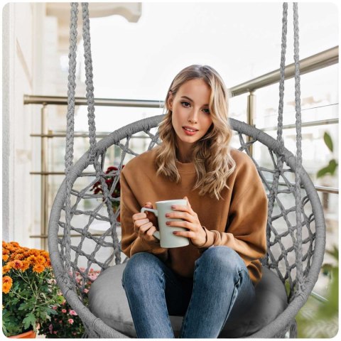 Huśtawka Ogrodowa Bocianie Gniazdo - Fotel Wiszący BOHO Szary + Poduszka Huśtawka Ogrodowa Bocianie Gniazdo - Fotel Wiszący BOHO Szary + Poduszka