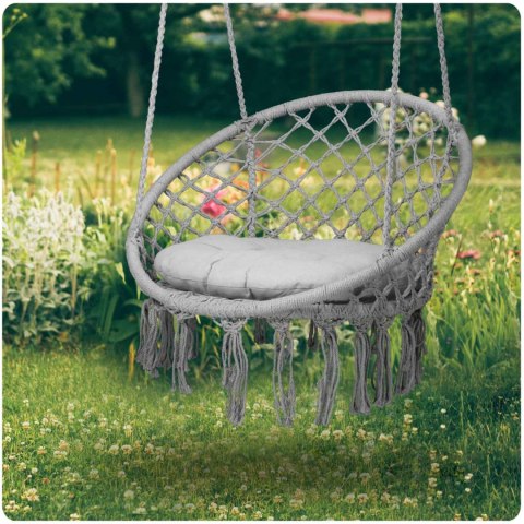 Huśtawka Ogrodowa Bocianie Gniazdo - Fotel Wiszący BOHO Szary + Poduszka Huśtawka Ogrodowa Bocianie Gniazdo - Fotel Wiszący BOHO Szary + Poduszka