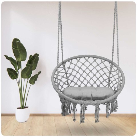 Huśtawka Ogrodowa Bocianie Gniazdo - Fotel Wiszący BOHO Szary + Poduszka Huśtawka Ogrodowa Bocianie Gniazdo - Fotel Wiszący BOHO Szary + Poduszka
