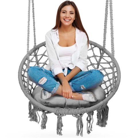 Huśtawka Ogrodowa Bocianie Gniazdo - Fotel Wiszący BOHO Szary + Poduszka Huśtawka Ogrodowa Bocianie Gniazdo - Fotel Wiszący BOHO Szary + Poduszka
