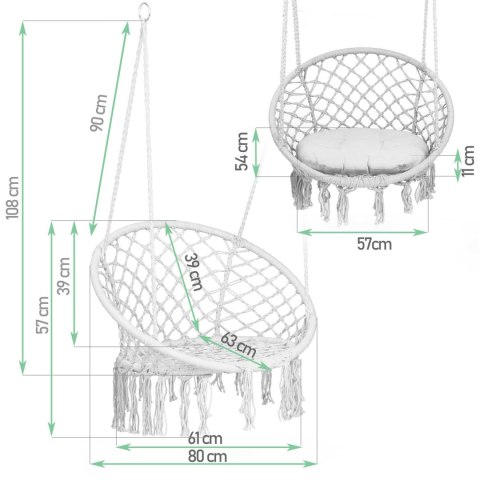 Huśtawka Ogrodowa Bocianie Gniazdo - Fotel Wiszący BOHO Szary + Poduszka Huśtawka Ogrodowa Bocianie Gniazdo - Fotel Wiszący BOHO Szary + Poduszka