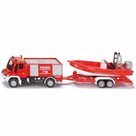 Siku Straż pożarna Unimog z łodzią - metalowy model S1636 Siku Straż pożarna Unimog z łodzią - metalowy model S1636