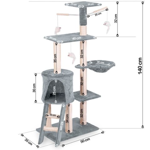 Drapak dla kota 140 cm DR-267 Pethaus z myszką szary Drapak dla kota 140 cm DR-267 Pethaus z myszką szary