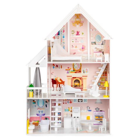 Drewniany Domek dla Lalek "Rezydencja Pudrowa" ECOTOYS - 3 Poziomy, 15 Mebelków Drewniany Domek dla Lalek "Rezydencja Pudrowa" ECOTOYS - 3 Poziomy, 15 Mebelków