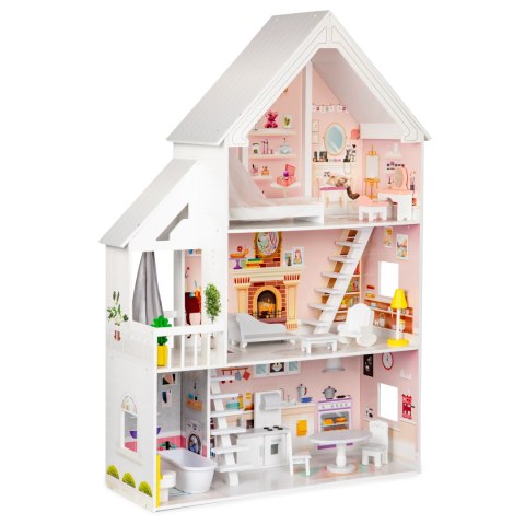 Drewniany Domek dla Lalek "Rezydencja Pudrowa" ECOTOYS - 3 Poziomy, 15 Mebelków Drewniany Domek dla Lalek "Rezydencja Pudrowa" ECOTOYS - 3 Poziomy, 15 Mebelków