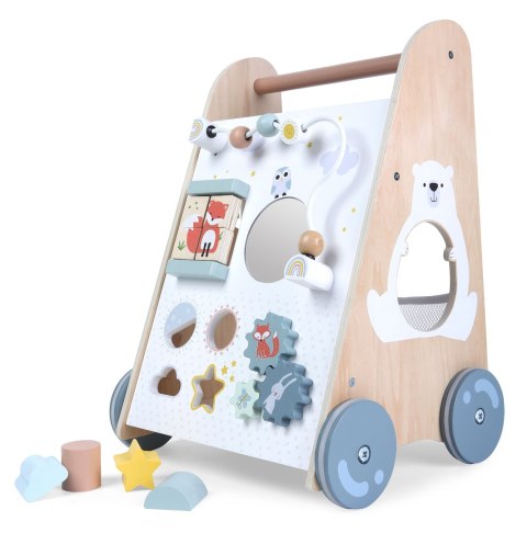 Drewniany Chodzik Pchacz z Sorterem i Klockami ECOTOYS Drewniany Chodzik Pchacz z Sorterem i Klockami ECOTOYS