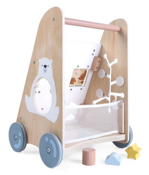 Drewniany Chodzik Pchacz z Sorterem i Klockami ECOTOYS Drewniany Chodzik Pchacz z Sorterem i Klockami ECOTOYS
