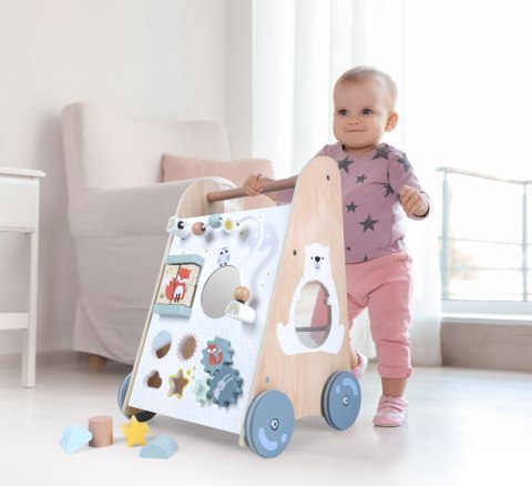 Drewniany Chodzik Pchacz z Sorterem i Klockami ECOTOYS Drewniany Chodzik Pchacz z Sorterem i Klockami ECOTOYS