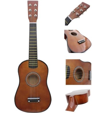Drewniana Gitara Akustyczna Dla Dzieci Coffee - 6 Strun + Akcesoria