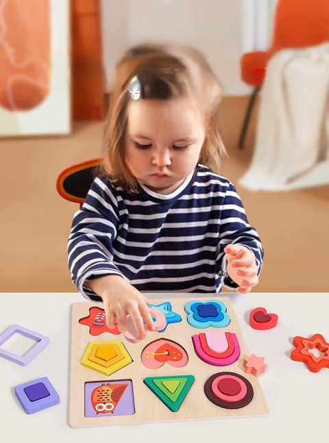 Puzzle Edukacyjne Montessori – Dopasowywanie Figur i Kształtów z Drewna Puzzle Edukacyjne Montessori – Dopasowywanie Figur i Kształtów z Drewna