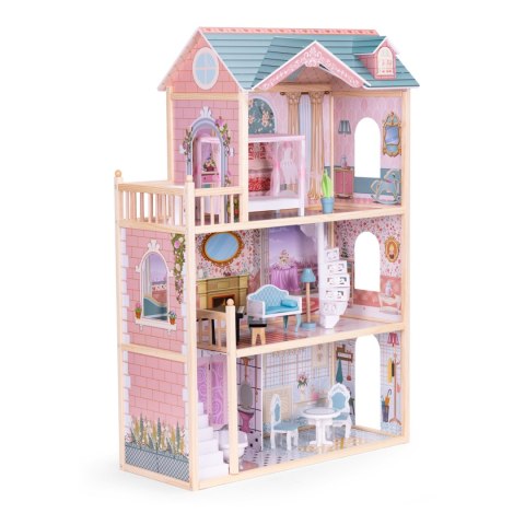 Duży Drewniany Domek dla Lalek z 3 Piętrami i 11 Mebelkami ECOTOYS Duży Drewniany Domek dla Lalek z 3 Piętrami i 11 Mebelkami ECOTOYS