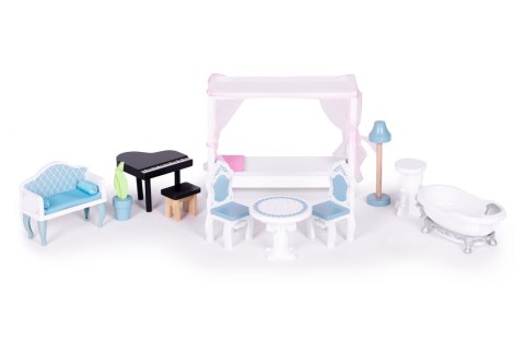 Duży Drewniany Domek dla Lalek z 3 Piętrami i 11 Mebelkami ECOTOYS Duży Drewniany Domek dla Lalek z 3 Piętrami i 11 Mebelkami ECOTOYS