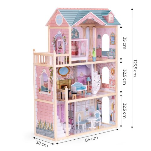 Duży Drewniany Domek dla Lalek z 3 Piętrami i 11 Mebelkami ECOTOYS Duży Drewniany Domek dla Lalek z 3 Piętrami i 11 Mebelkami ECOTOYS