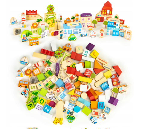 Drewniane klocki edukayjne miasto zoo 120 el. ECOTOYS Drewniane klocki edukayjne miasto zoo 120 el. ECOTOYS