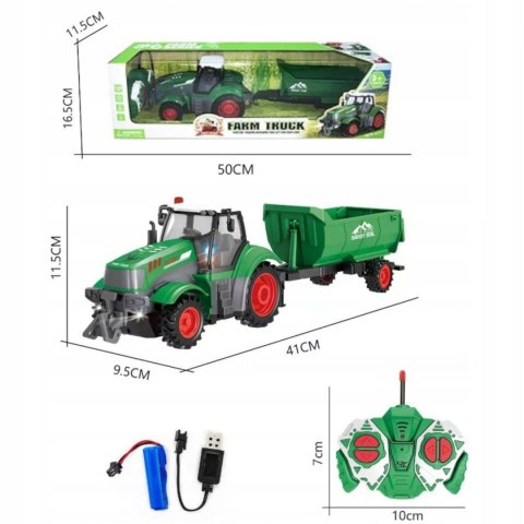 Traktor Na Pilota Z Przyczepą Akumulator Ładowarka Zabawka Rolnicza Dla Dzieci 41cm