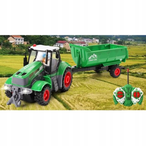 Traktor Na Pilota Z Przyczepą Akumulator Ładowarka Zabawka Rolnicza Dla Dzieci 41cm
