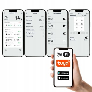Stacja Pogodowa Smart Tuya Z Czujnikiem Zewnętrznym – Wilgotność, Barometr