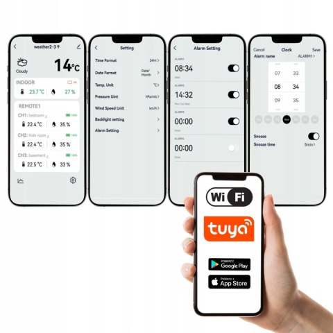 Stacja Pogodowa Smart Tuya Z Czujnikiem Zewnętrznym – Wilgotność, Barometr