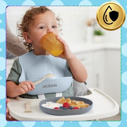 Śliniak Silikonowy Z Kieszonką NICEkids Niebieski – Wodoodporny, Regulowany