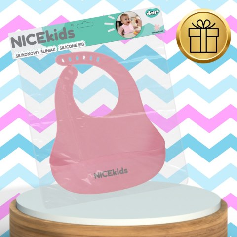 Śliniak Silikonowy Z Kieszonką NICEkids Różowy – Wodoodporny, Regulowany