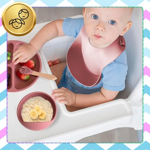 Śliniak Silikonowy Z Kieszonką NICEkids Różowy – Wodoodporny, Regulowany