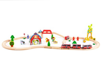 Drewniana Kolejka na Baterie – Farma ECOTOYS – 53 Elementy