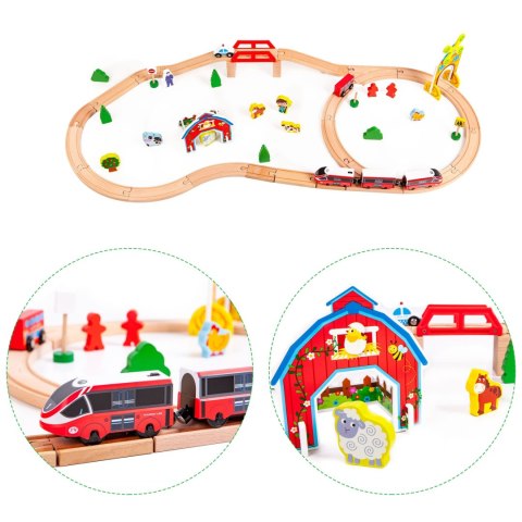 Drewniana Kolejka na Baterie – Farma ECOTOYS – 53 Elementy Drewniana Kolejka na Baterie – Farma ECOTOYS – 53 Elementy