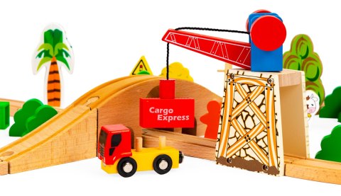 Drewniana Kolejka Z Torami ECOTOYS 74 Elementów Tory, Mosty, Tunel I Autka Drewniana Kolejka Z Torami ECOTOYS 74 Elementów Tory, Mosty, Tunel I Autka