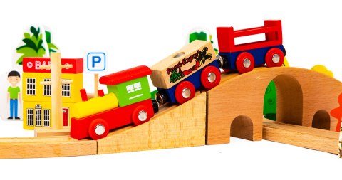 Drewniana Kolejka Z Torami ECOTOYS 74 Elementów Tory, Mosty, Tunel I Autka Drewniana Kolejka Z Torami ECOTOYS 74 Elementów Tory, Mosty, Tunel I Autka