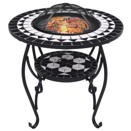 Palenisko z Grillem i Stolikiem – Ozdobna Mozaika, Czarno-Białe, 68 cm