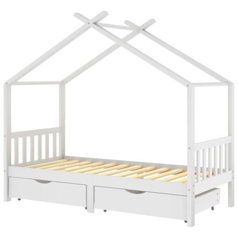 Drewniana Rama Łóżko dla Dzieci z Szufladami - Biały Domek 90x200 cm Drewniana Rama Łóżko dla Dzieci z Szufladami - Biały Domek 90x200 cm