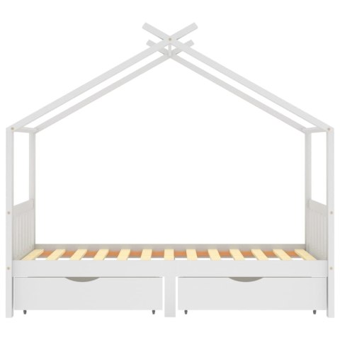 Drewniana Rama Łóżko dla Dzieci z Szufladami - Biały Domek 90x200 cm Drewniana Rama Łóżko dla Dzieci z Szufladami - Biały Domek 90x200 cm