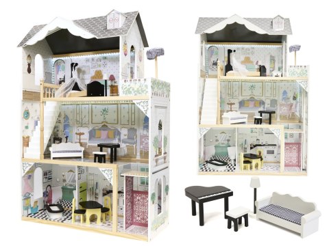 Drewniany Domek Dla Lalek Kik LED 3 Piętra Duży 122 cm Mebelki Akcesoria Drewniany Domek Dla Lalek Kik LED 3 Piętra Duży 122 cm Mebelki Akcesoria