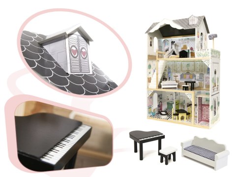 Drewniany Domek Dla Lalek Kik LED 3 Piętra Duży 122 cm Mebelki Akcesoria Drewniany Domek Dla Lalek Kik LED 3 Piętra Duży 122 cm Mebelki Akcesoria