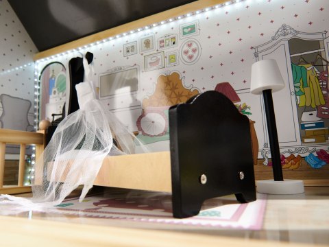 Drewniany Domek Dla Lalek Kik LED 3 Piętra Duży 122 cm Mebelki Akcesoria Drewniany Domek Dla Lalek Kik LED 3 Piętra Duży 122 cm Mebelki Akcesoria