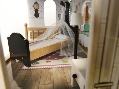 Drewniany Domek Dla Lalek Kik LED 3 Piętra Duży 122 cm Mebelki Akcesoria Drewniany Domek Dla Lalek Kik LED 3 Piętra Duży 122 cm Mebelki Akcesoria