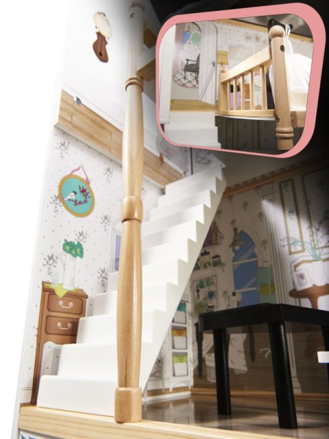 Drewniany Domek Dla Lalek Kik LED 3 Piętra Duży 122 cm Mebelki Akcesoria Drewniany Domek Dla Lalek Kik LED 3 Piętra Duży 122 cm Mebelki Akcesoria
