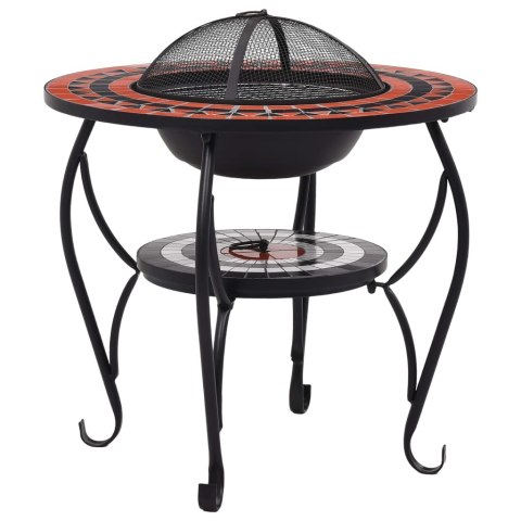Palenisko z Grillem i Stolikiem – Ozdobna Mozaika, Czarno-Terakotowe, 68 cm Palenisko z Grillem i Stolikiem – Ozdobna Mozaika, Czarno-Terakotowe, 68 cm